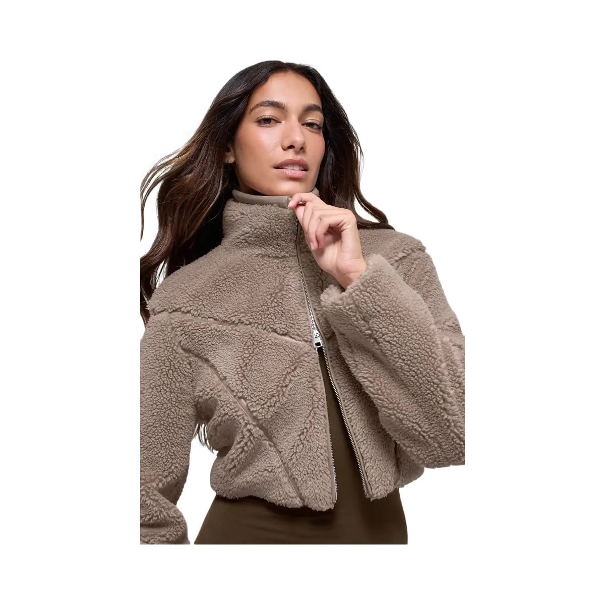 Alo Women's Sherpa Cropped Slope Side Jacket - Chai Latte