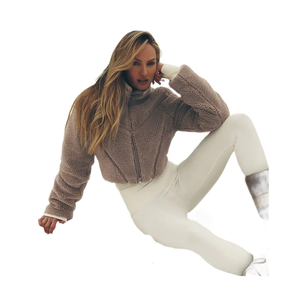 Alo Women's Sherpa Cropped Slope Side Jacket - Chai Latte