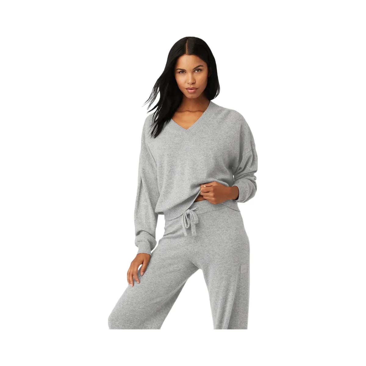 Alo Women's Cashmere Jet Set V-Neck Pullover - Dove Grey Heather