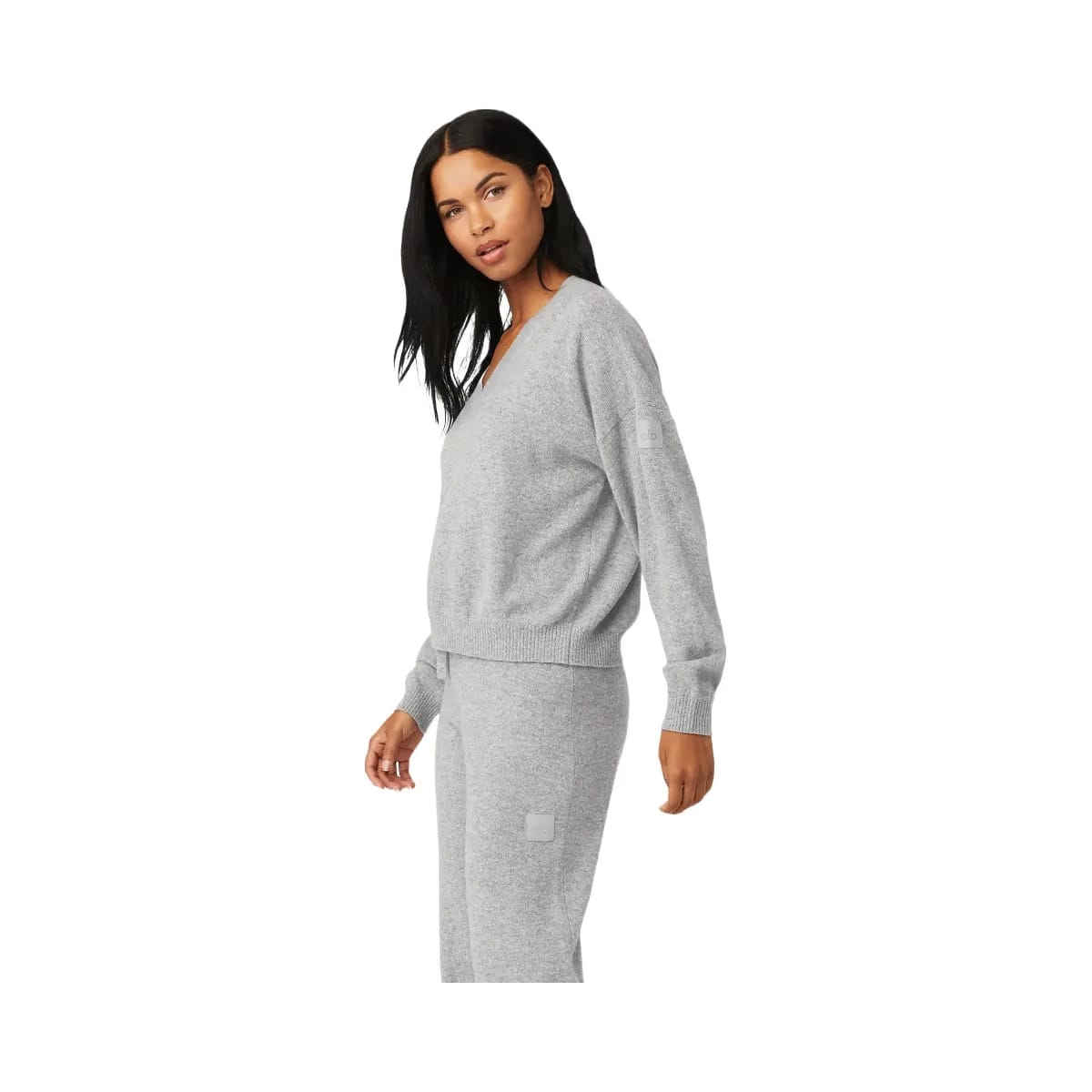 Alo Women's Cashmere Jet Set V-Neck Pullover - Dove Grey Heather
