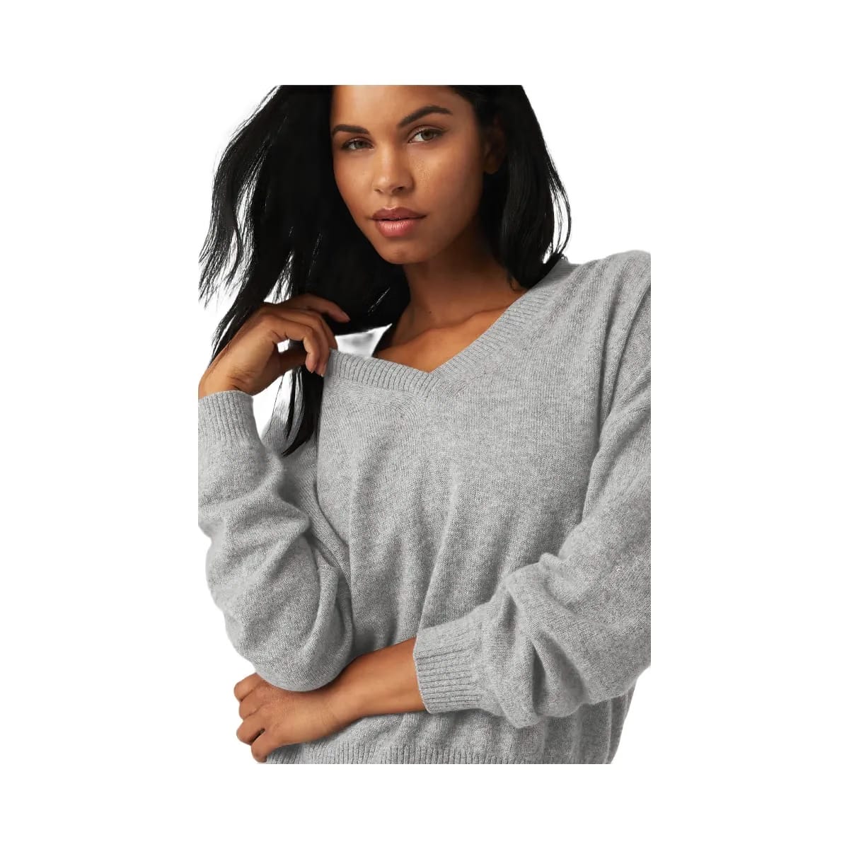Alo Women's Cashmere Jet Set V-Neck Pullover - Dove Grey Heather