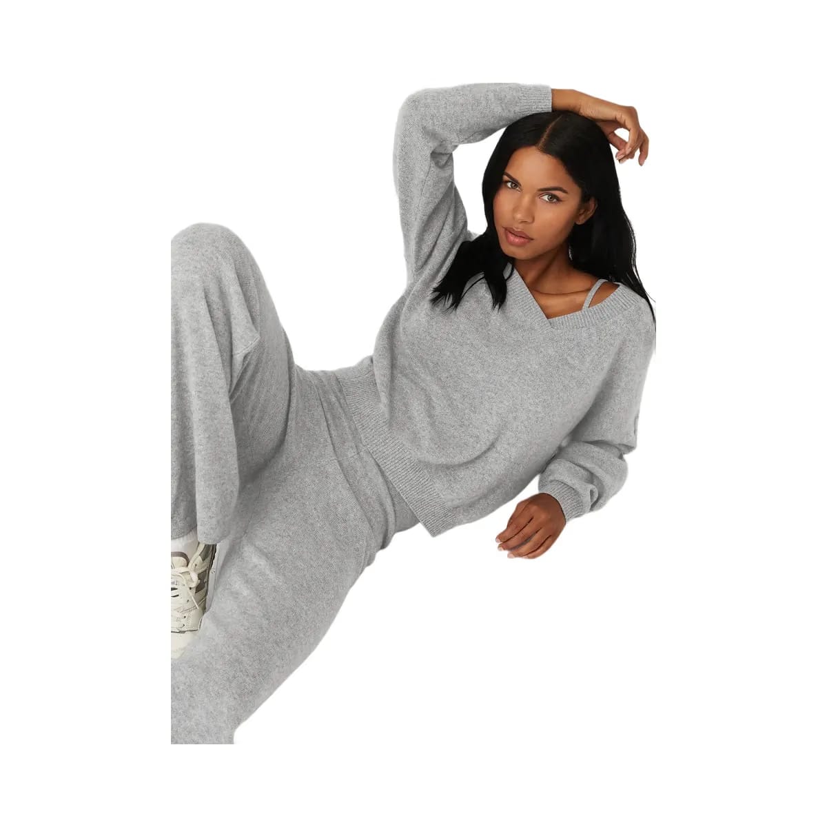 Alo Women's Cashmere Jet Set V-Neck Pullover - Dove Grey Heather