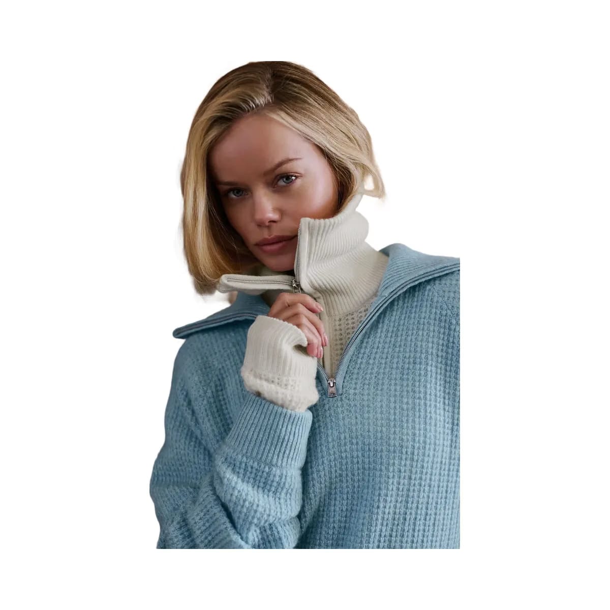 Alo Women's Cashmere Plush Waffle 1/4 Zip Pullover - Celestial Blue Heather