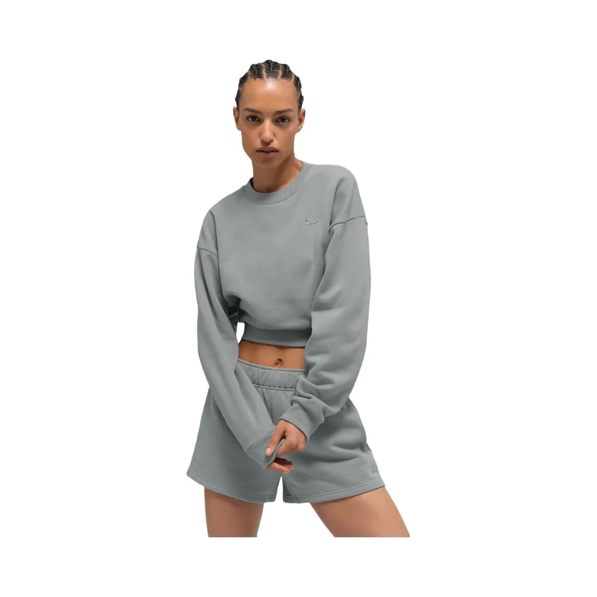 Alo Women's Cropped Accolade Crewneck - Lunar Grey