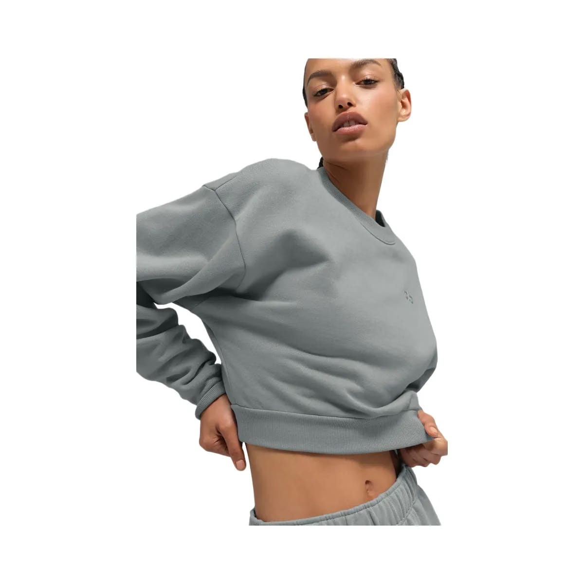 Alo Women's Cropped Accolade Crewneck - Lunar Grey