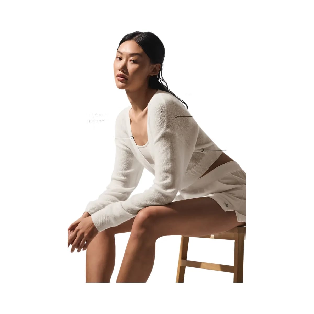 Alo Women's Sheer Cashmere Cropped Cardigan - Ivory