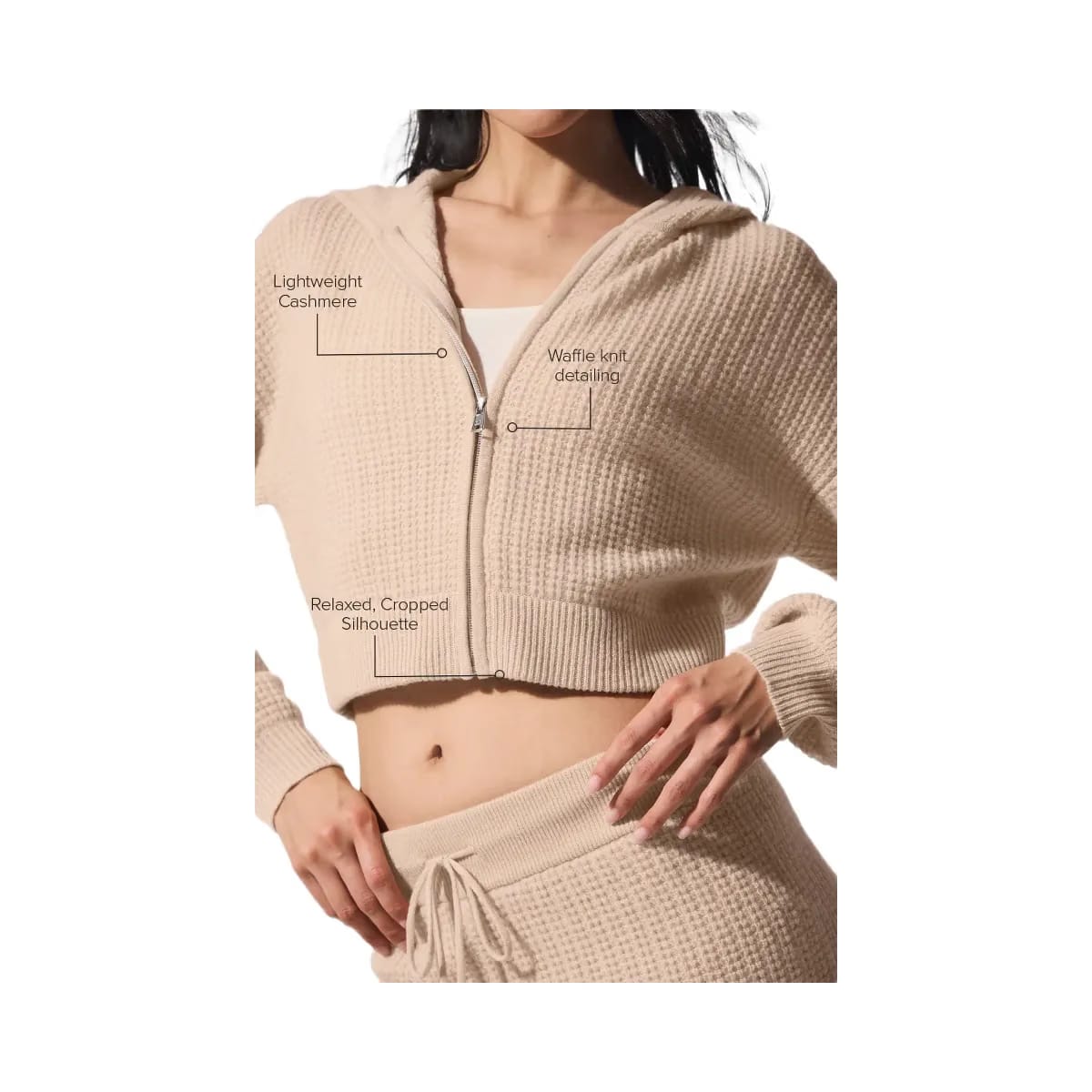 Alo Women's Cashmere Plush Waffle Full Zip Hoodie - Macadamia Blush