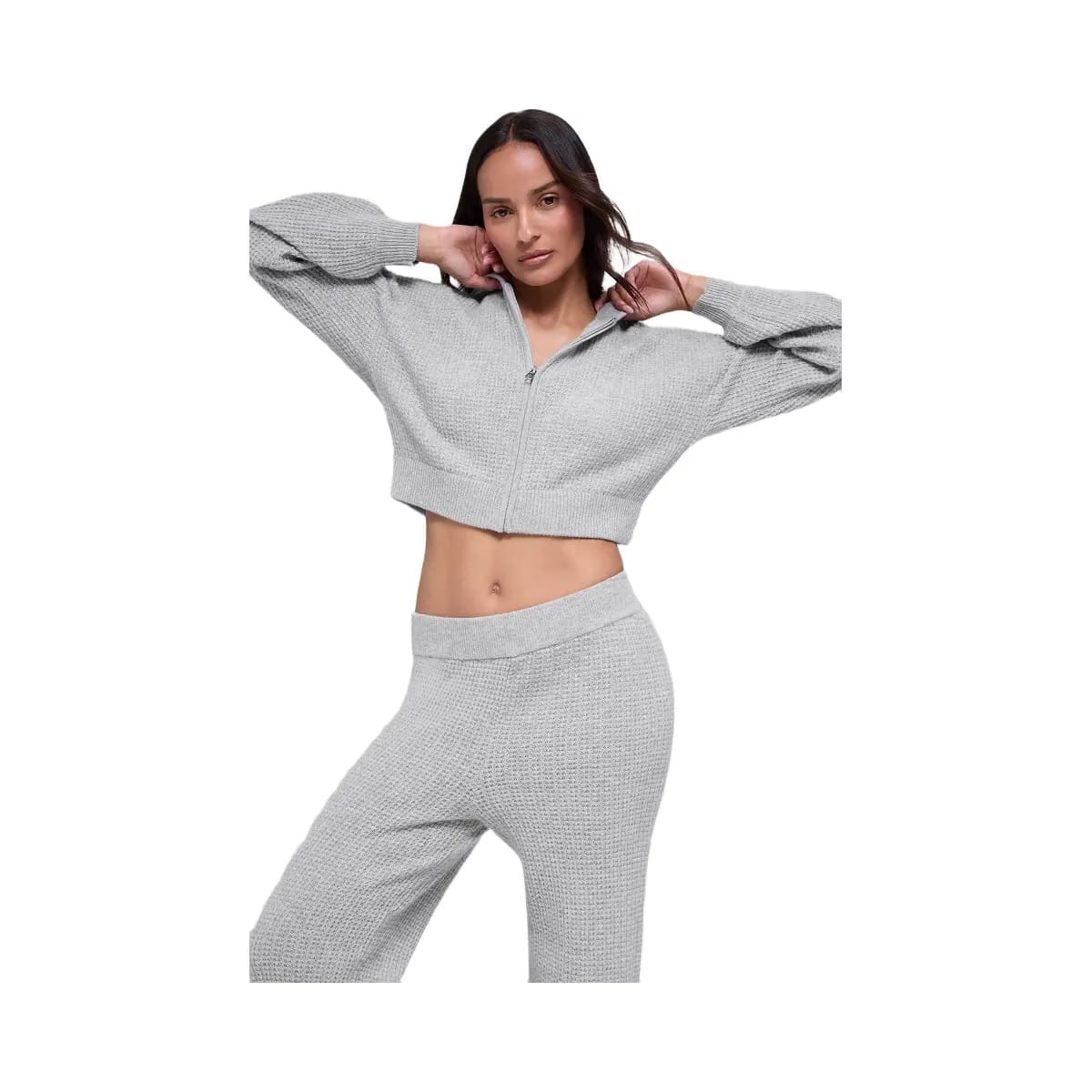 Alo Women's Cashmere Plush Waffle Full Zip Hoodie - Athletic Heather Grey