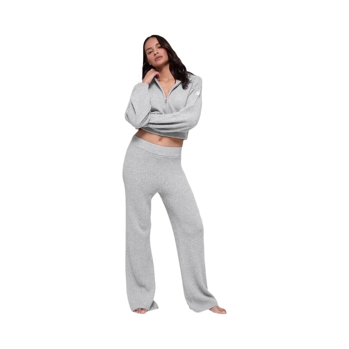 Alo Women's Cashmere Plush Waffle Full Zip Hoodie - Athletic Heather Grey