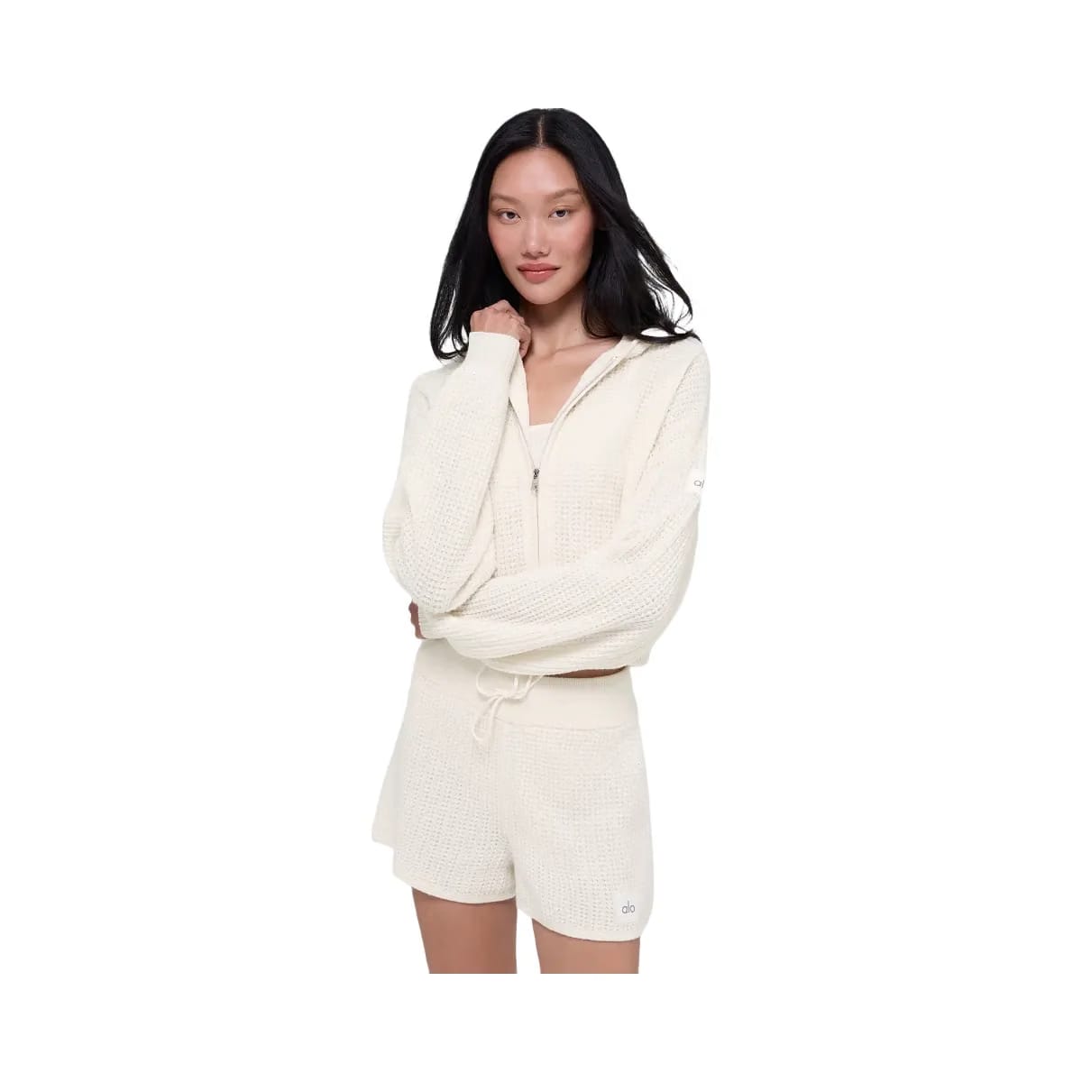 Alo Women's Cashmere Plush Waffle Full Zip Hoodie - Ivory