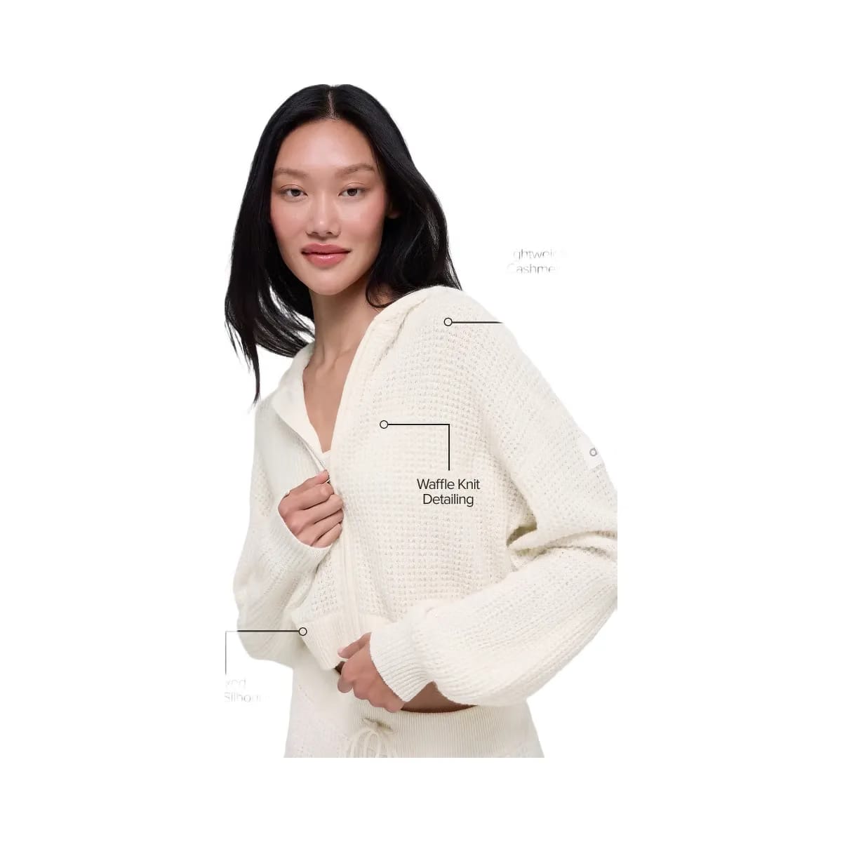 Alo Women's Cashmere Plush Waffle Full Zip Hoodie - Ivory