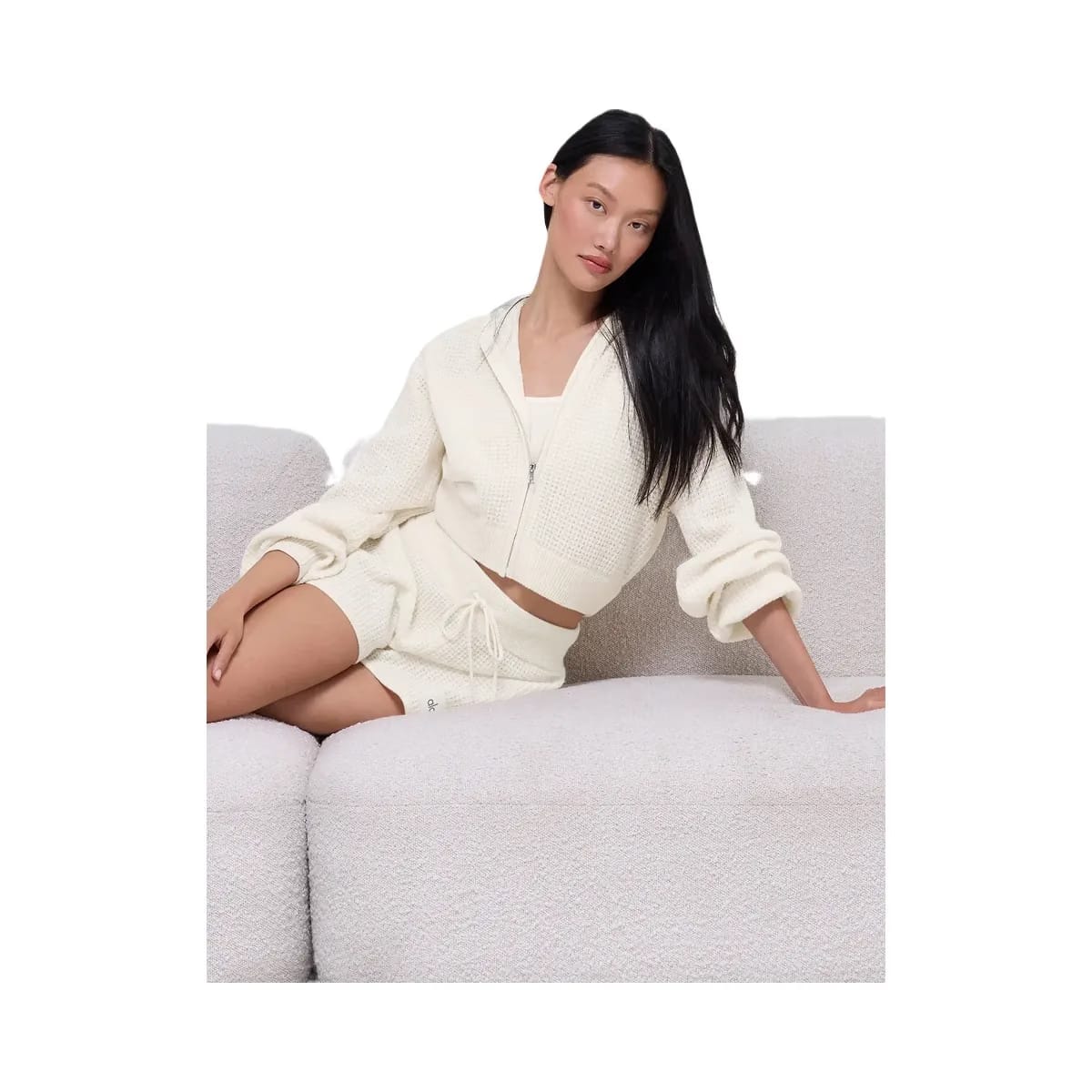 Alo Women's Cashmere Plush Waffle Full Zip Hoodie - Ivory