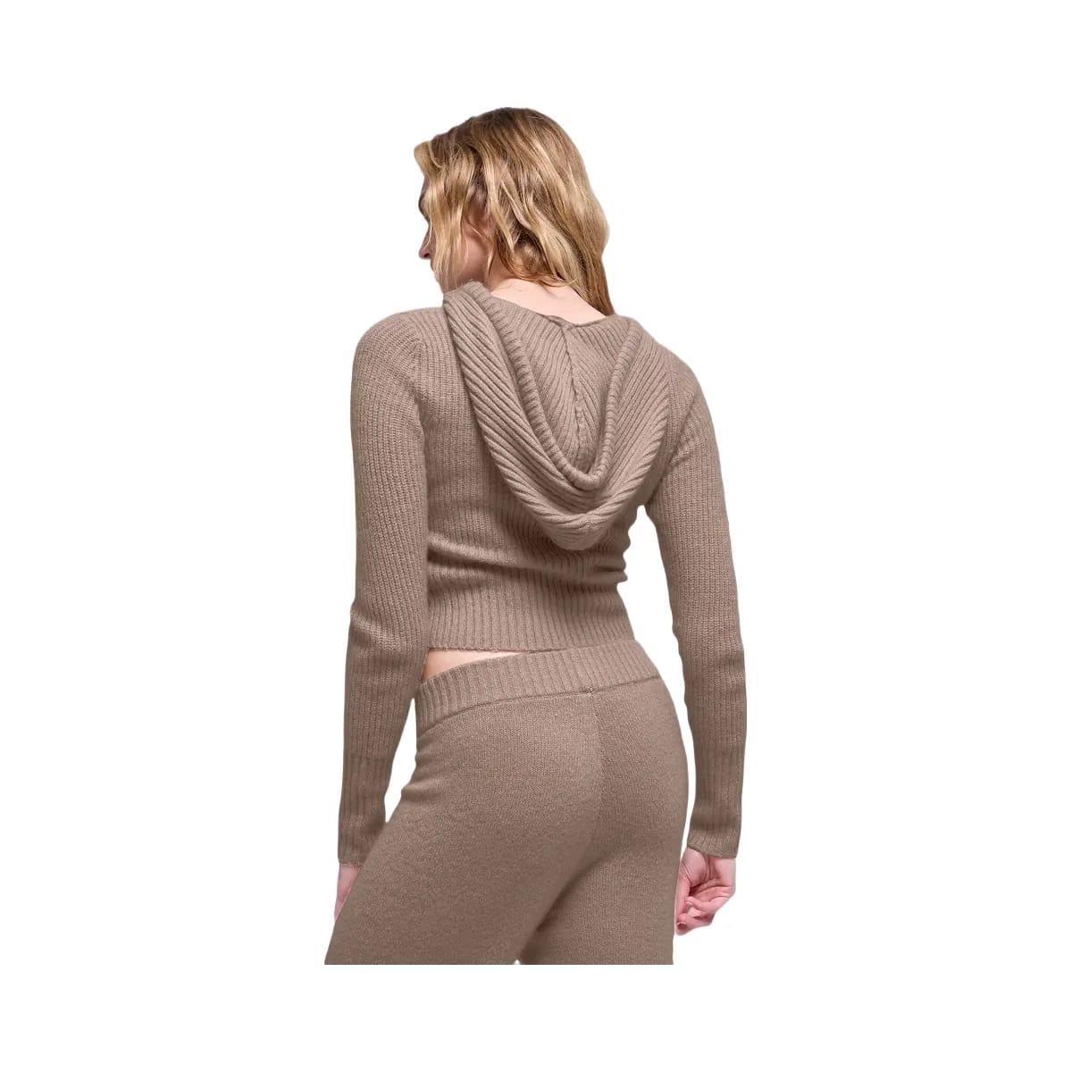Alo Women's Wool Cashmere Ribbed Noble Full Zip Hoodie - Chai Latte