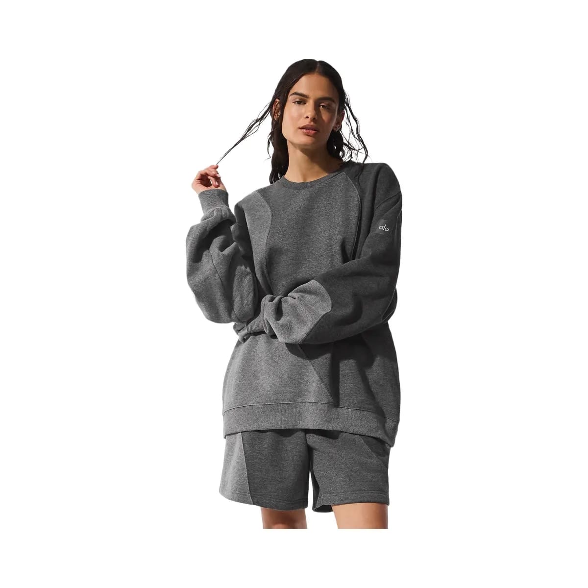 Alo Women's Make Waves Crew Neck Pullover - Dark Heather Grey Tonal