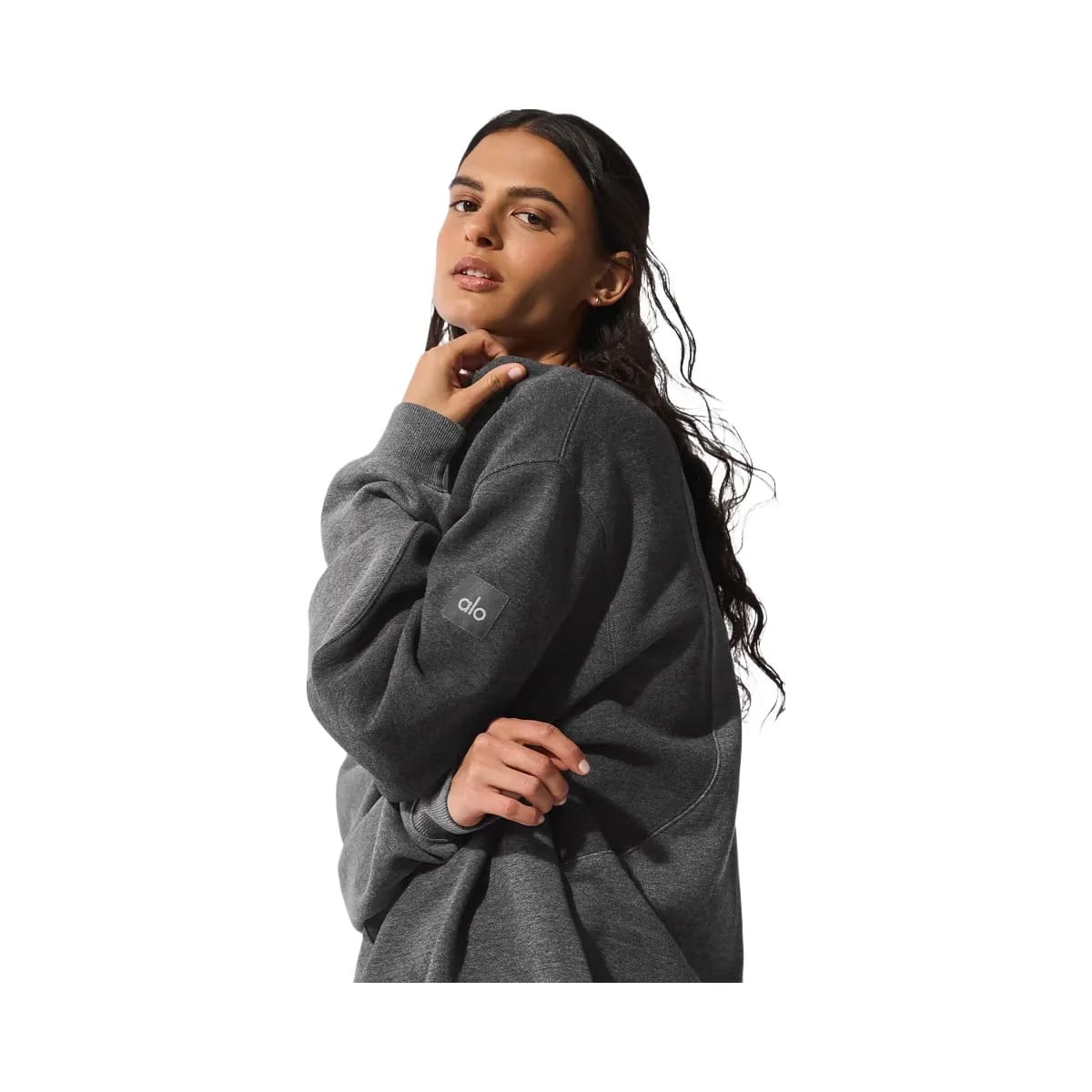 Alo Women's Make Waves Crew Neck Pullover - Dark Heather Grey Tonal