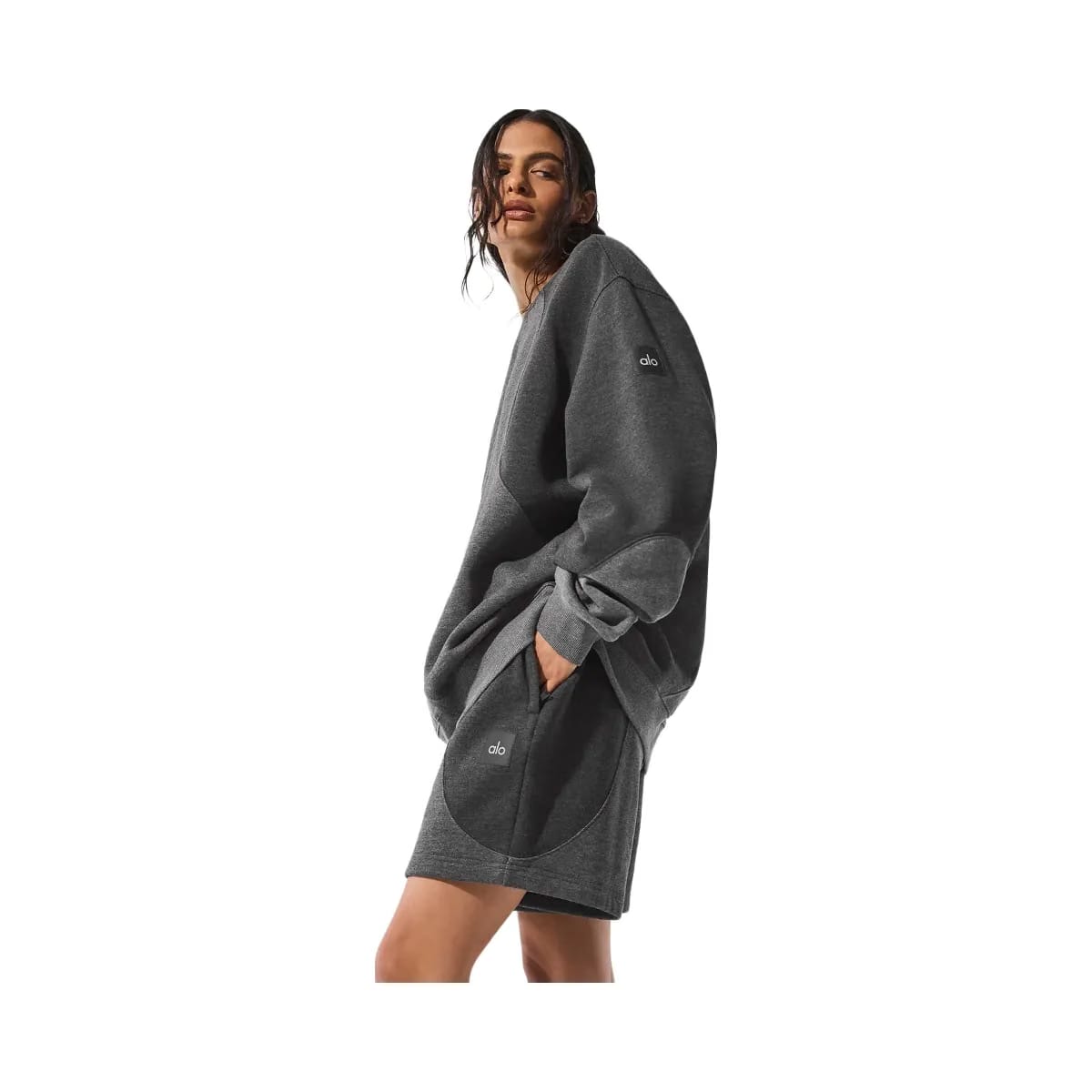Alo Women's Make Waves Crew Neck Pullover - Dark Heather Grey Tonal