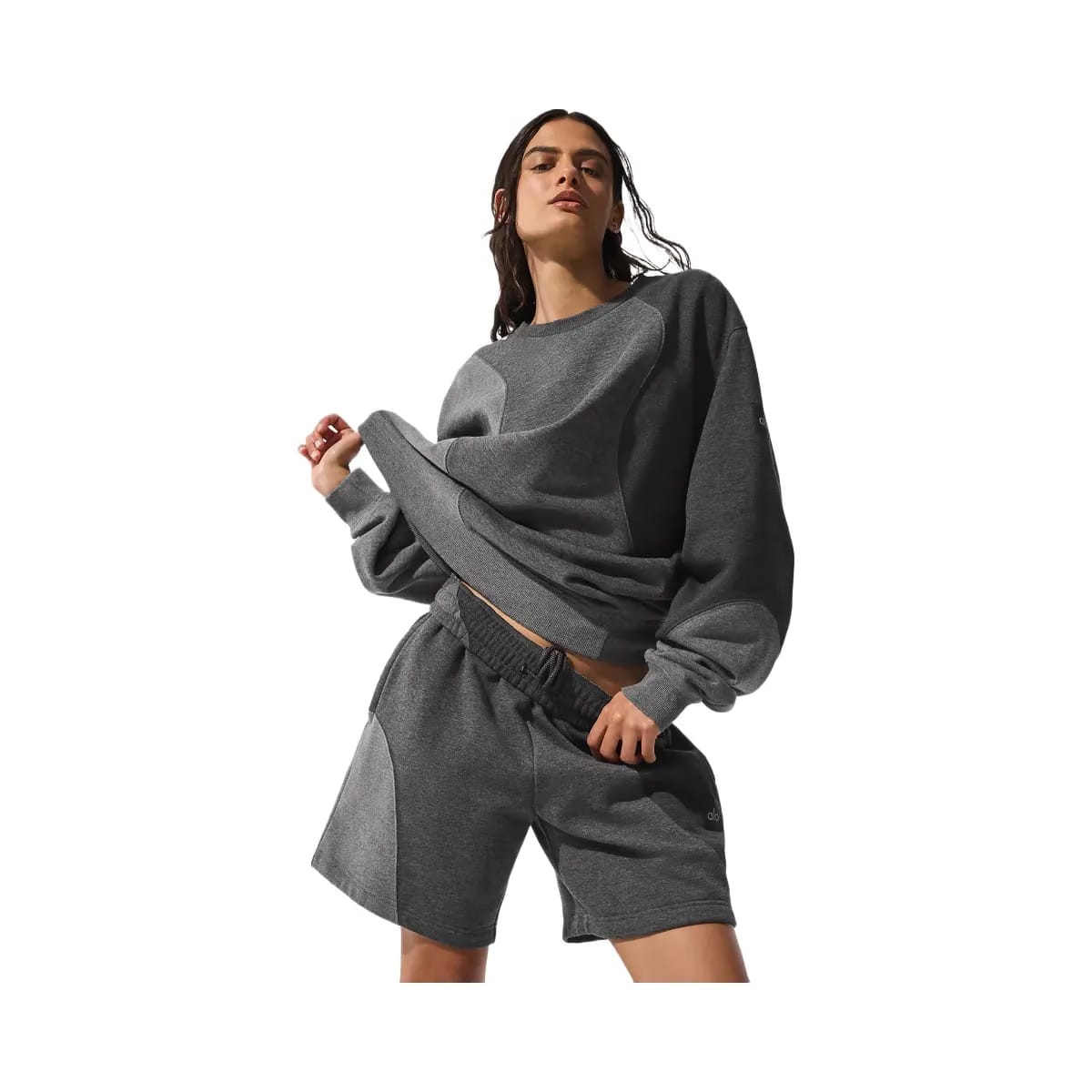 Alo Women's Make Waves Crew Neck Pullover - Dark Heather Grey Tonal