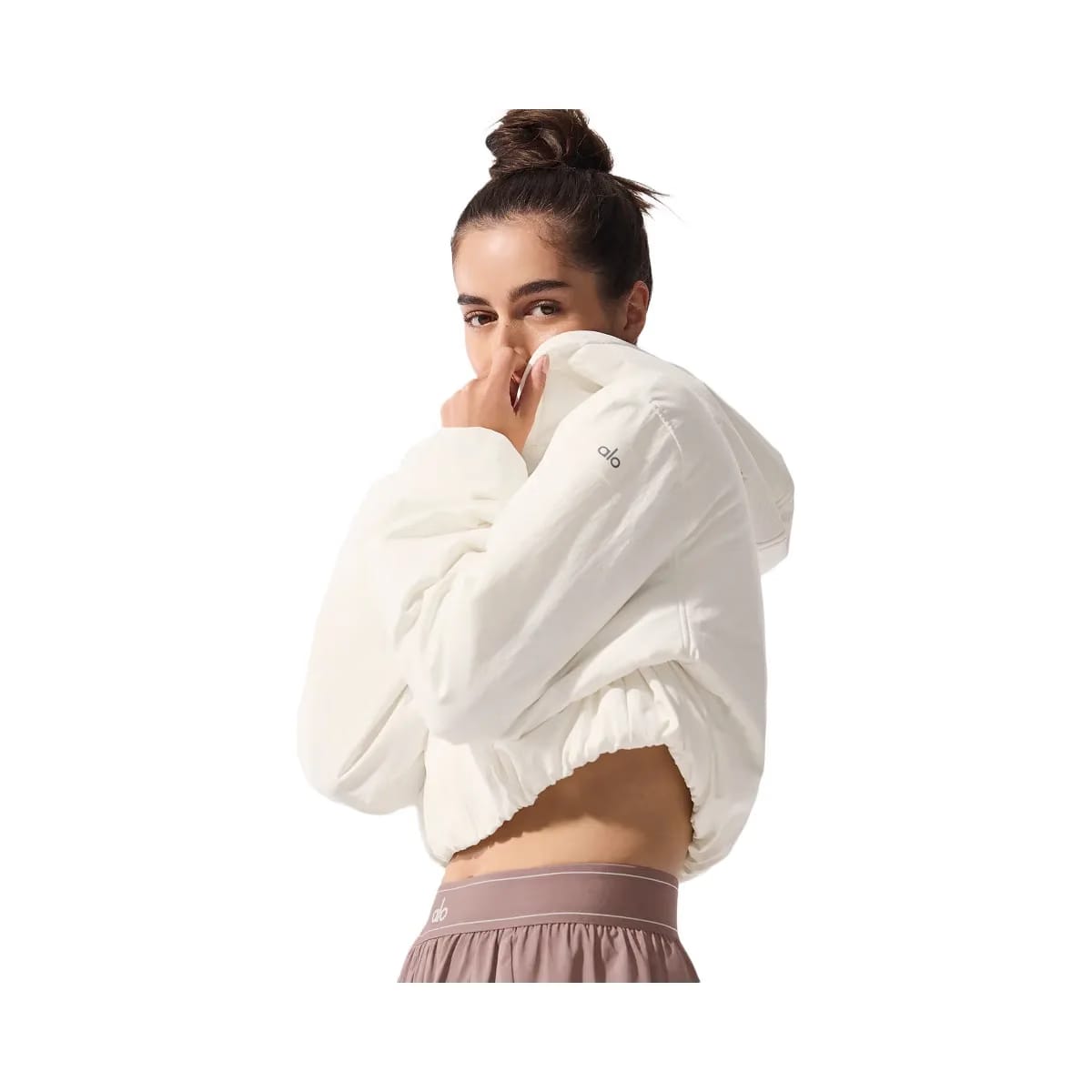 Alo Women's Cropped Mountain Peak Full-Zip Hoodie - Ivory