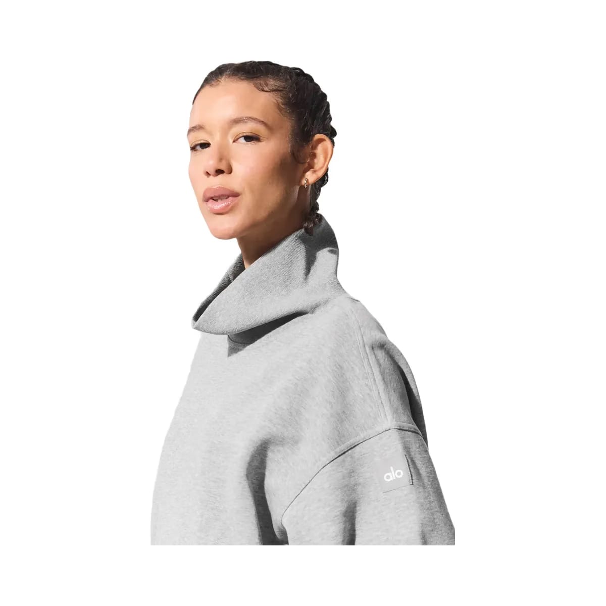 Alo Women's Hazy Mock Neck Pullover - Dark Athletic Heather Grey