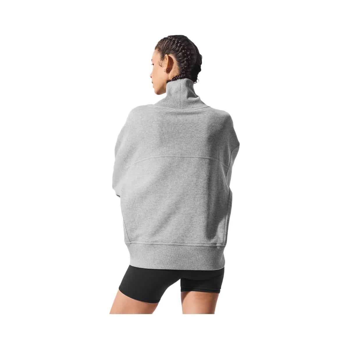 Alo Women's Hazy Mock Neck Pullover - Dark Athletic Heather Grey