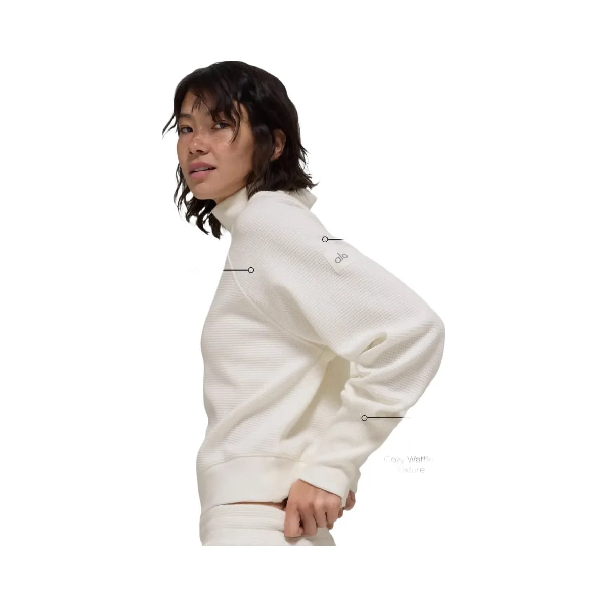 Alo Women's Waffle Weekend Escape Mock Neck Long Sleeve - Ivory