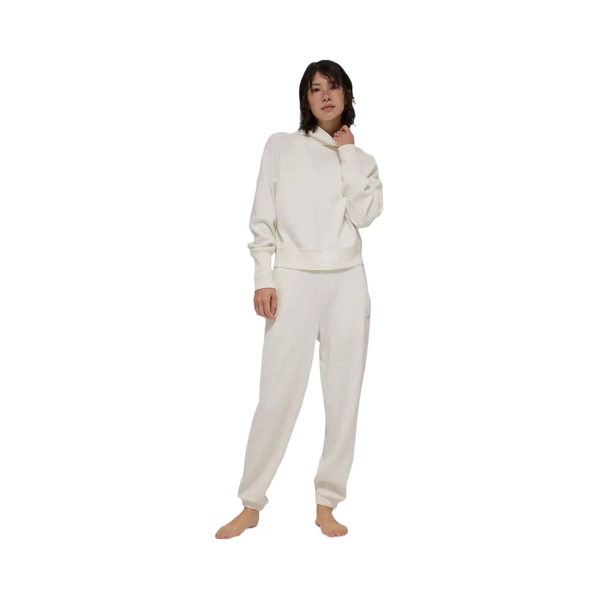 Alo Women's Waffle Weekend Escape Mock Neck Long Sleeve - Ivory