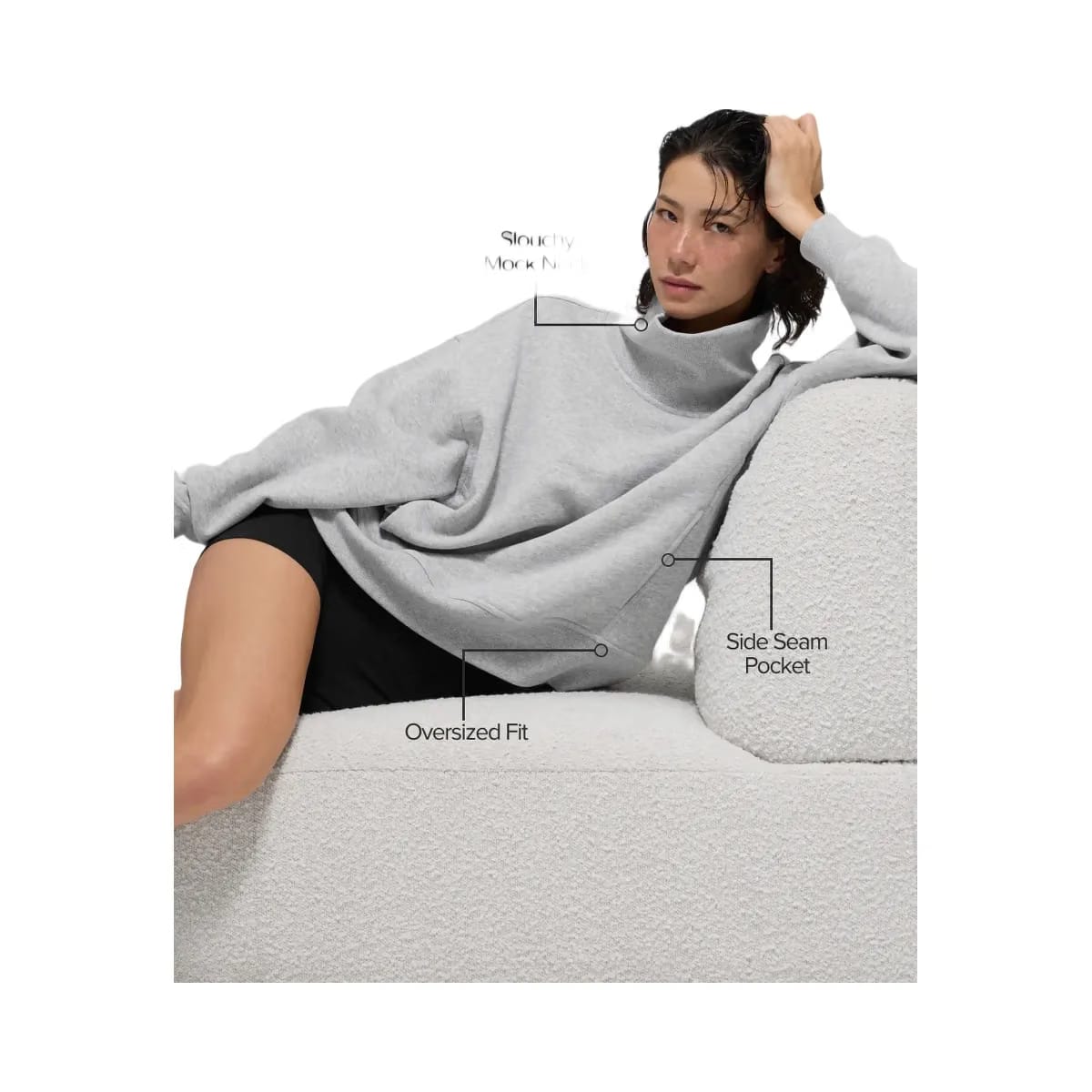 Alo Women's Hazy Mock Neck Pullover - Athletic Heather Grey