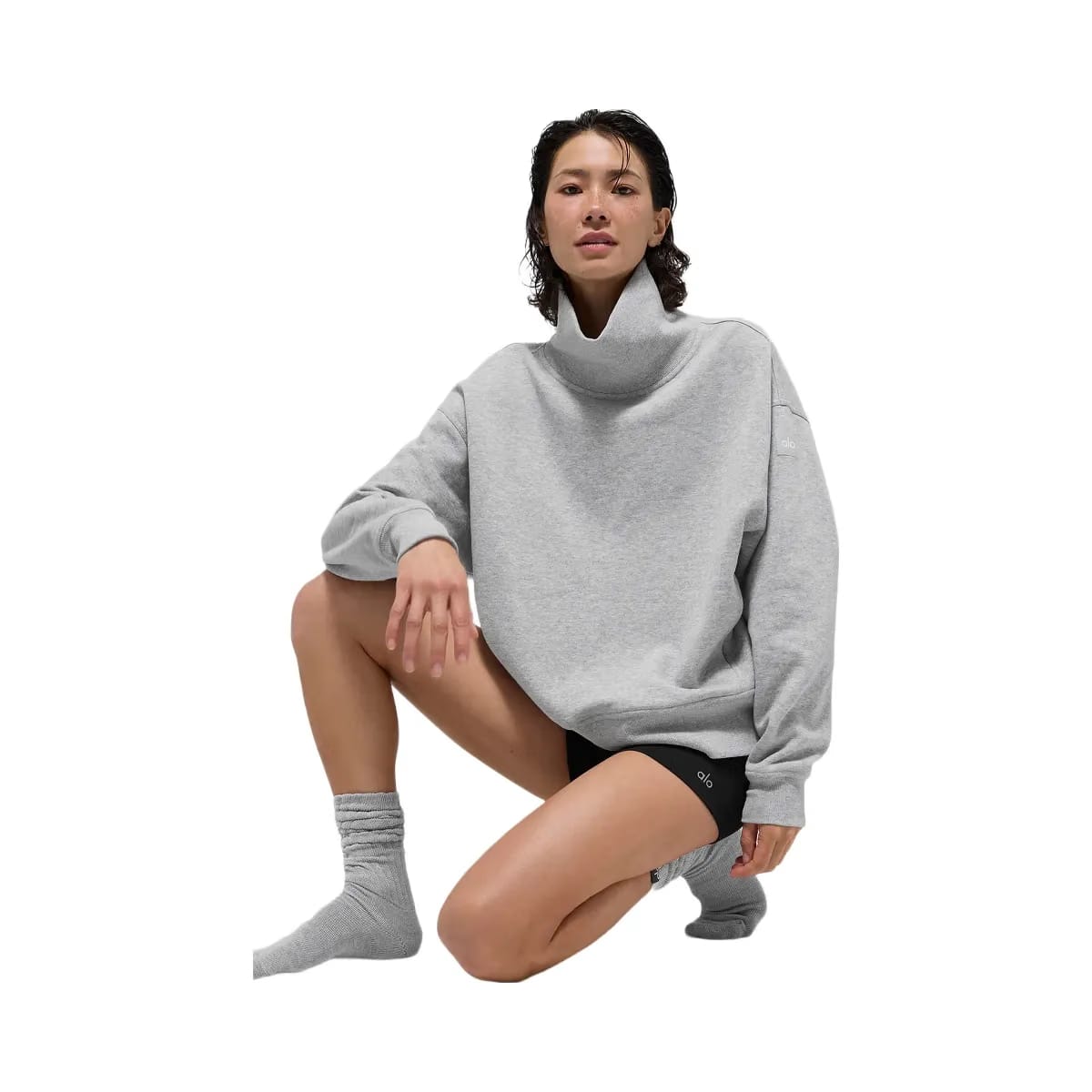 Alo Women's Hazy Mock Neck Pullover - Athletic Heather Grey