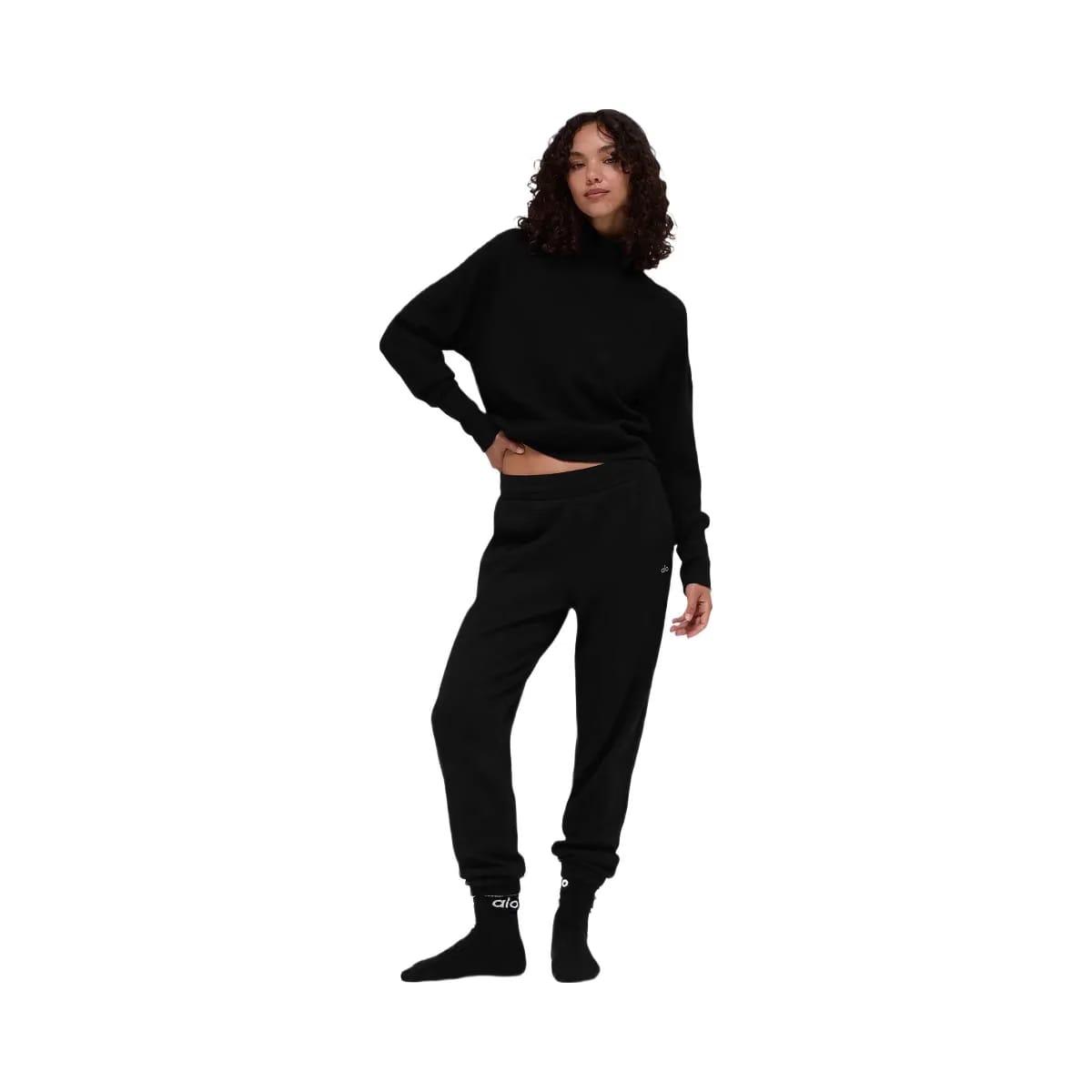 Alo Women's Waffle Weekend Escape Mock Neck Long Sleeve - Black
