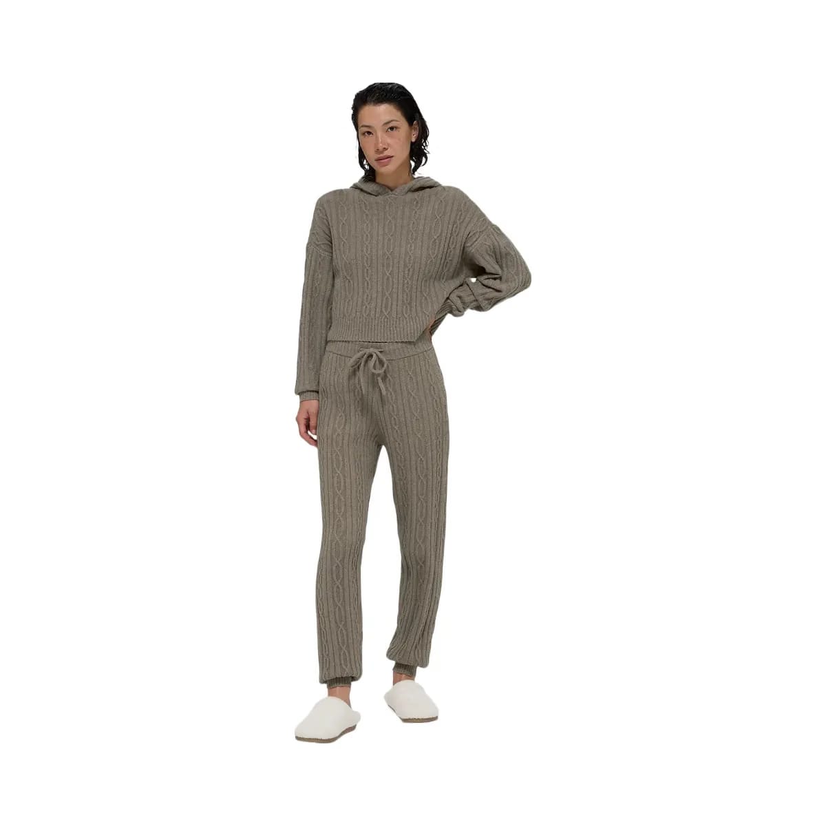 Alo Women's Cable Knit Winter Bliss Hoodie - Light Cocoa