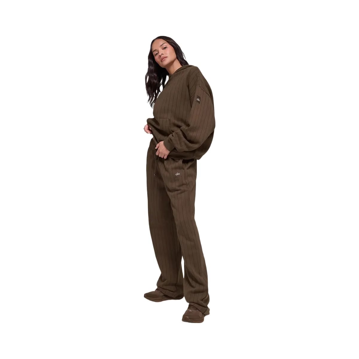 Alo Women's Pinstripe Hoodie - Espresso Pinstripe