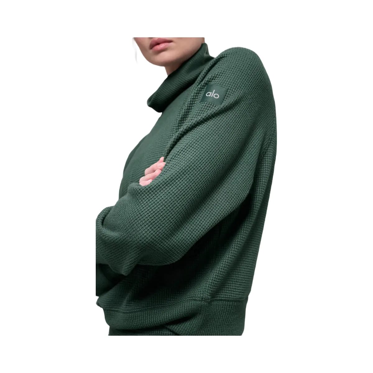 Alo Women's Waffle Weekend Escape Mock Neck Long Sleeve - Clover Green