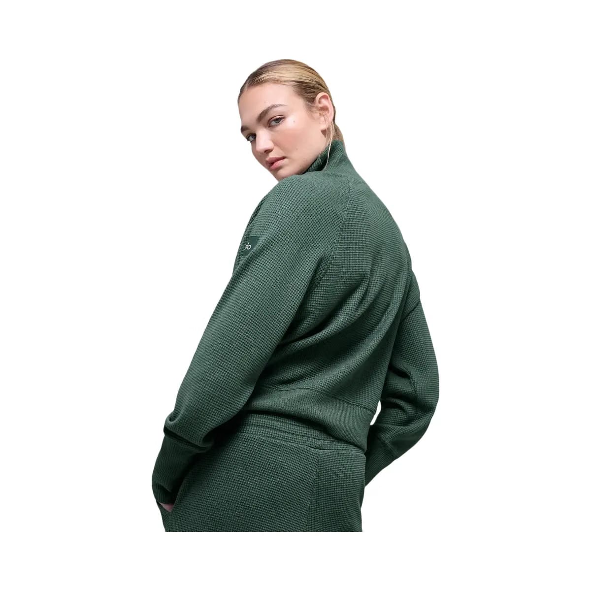 Alo Women's Waffle Weekend Escape Mock Neck Long Sleeve - Clover Green