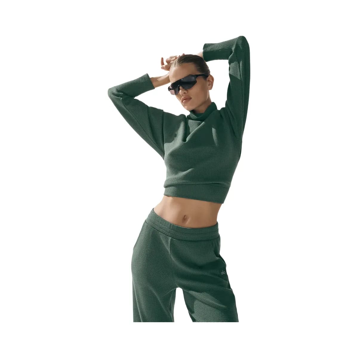 Alo Women's Waffle Weekend Escape Mock Neck Long Sleeve - Clover Green