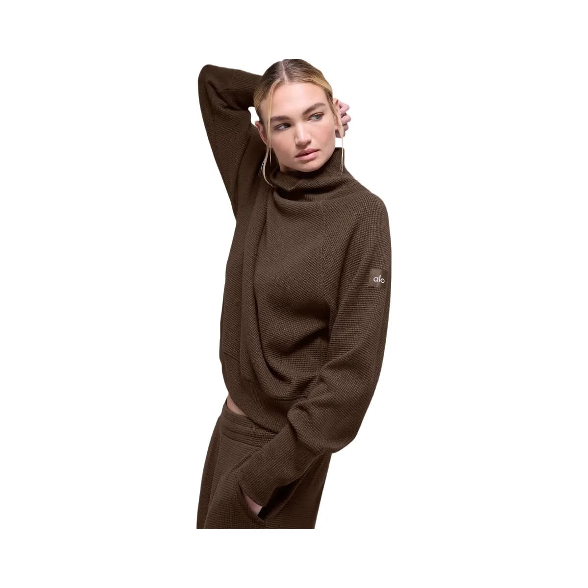 Alo Women's Waffle Weekend Escape Mock Neck Long Sleeve - Espresso