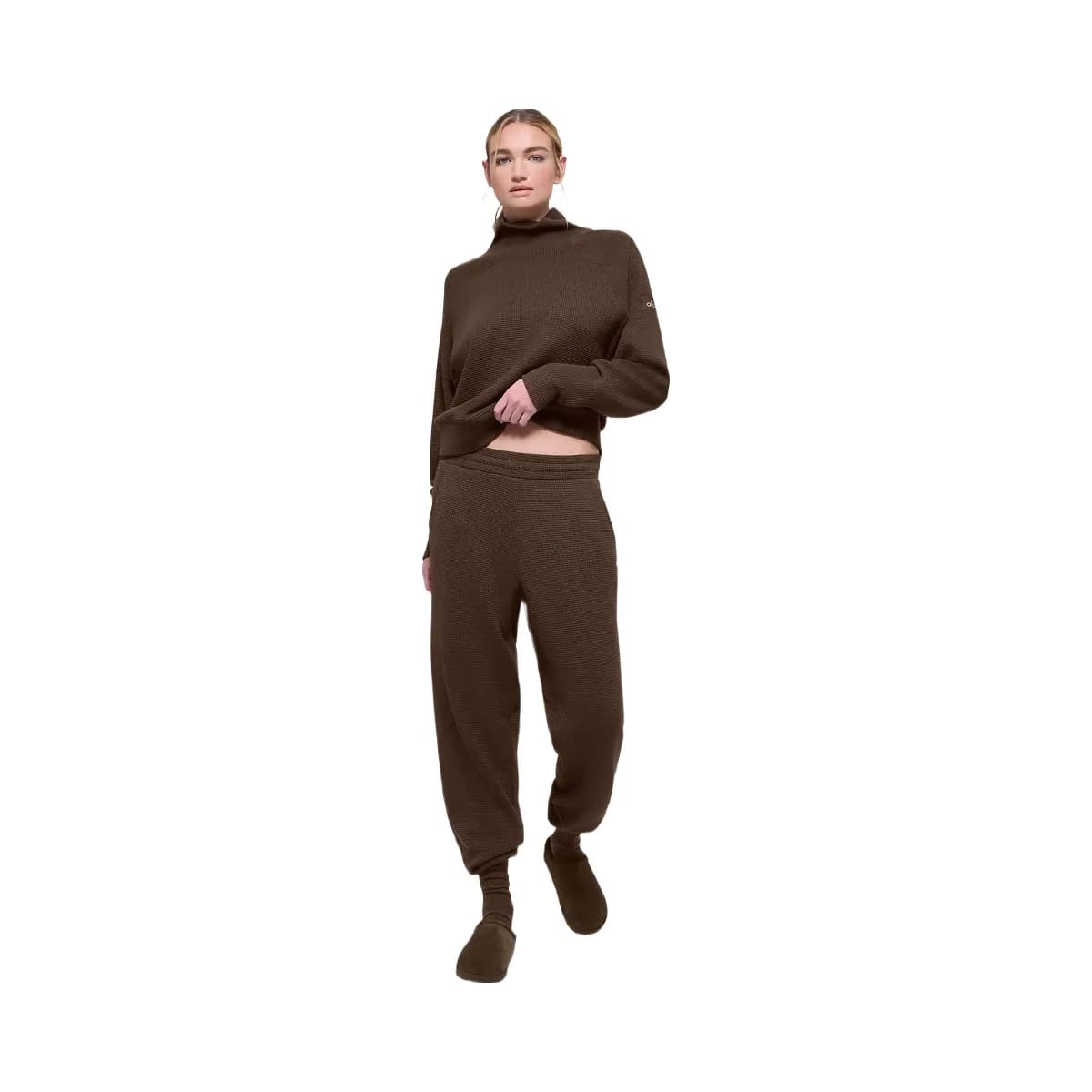 Alo Women's Waffle Weekend Escape Mock Neck Long Sleeve - Espresso