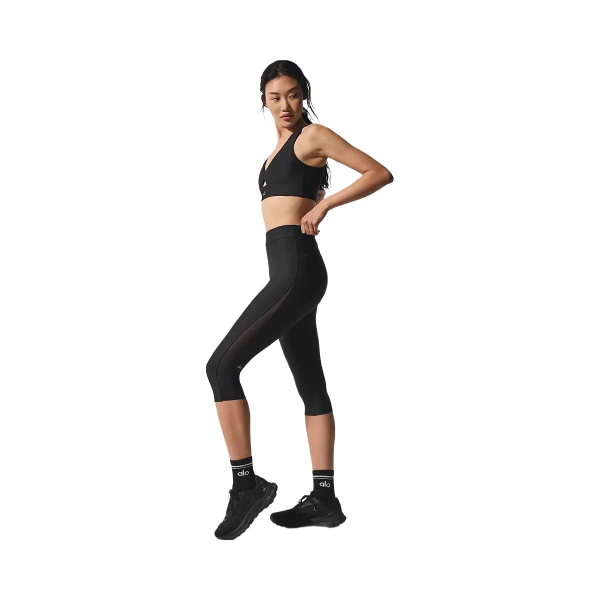 Alo Women's Airlift Mesh High-Waist Just Right Capri - Black