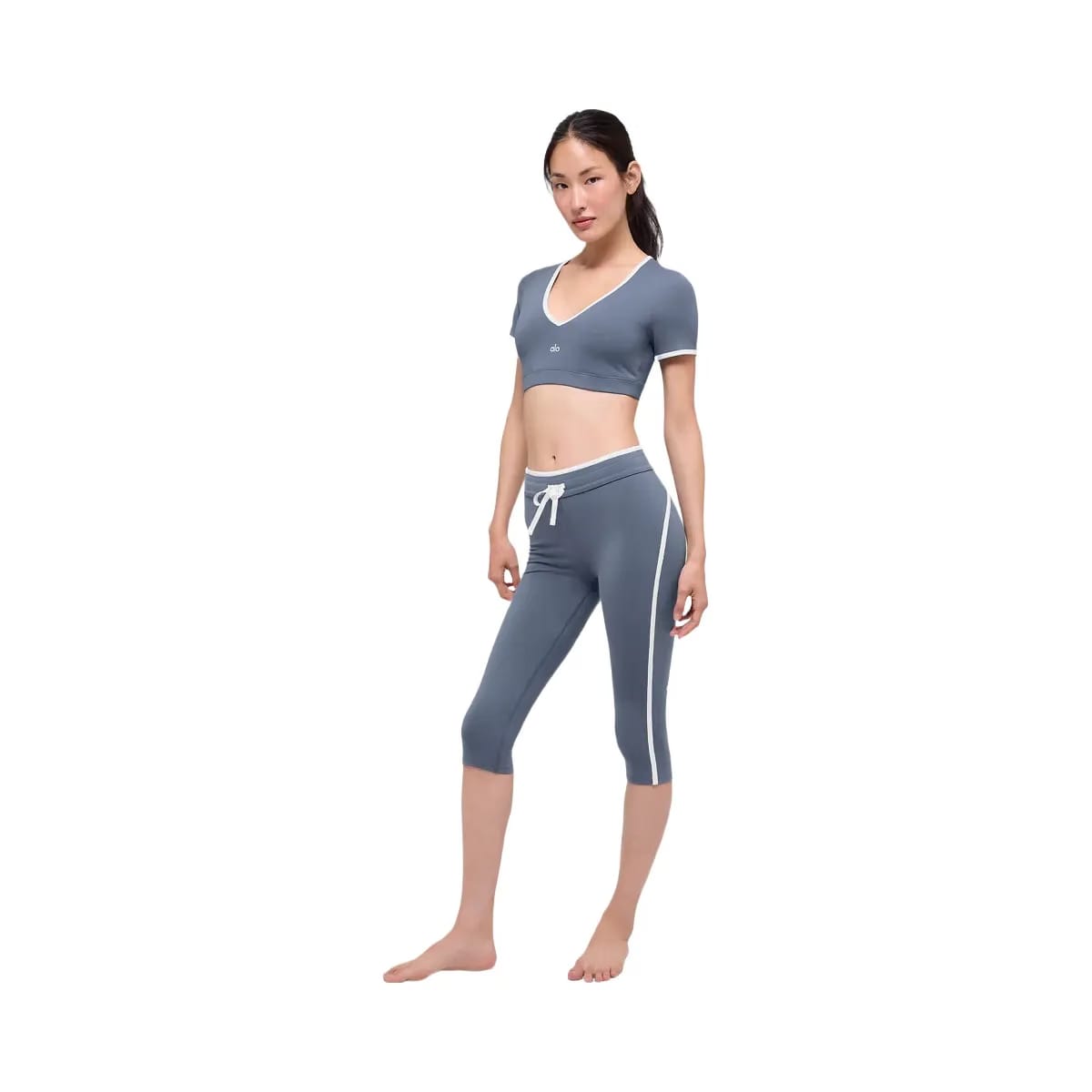 Alo Women's Airbrush High-Waist Race Pace Capri - Bluestone/White