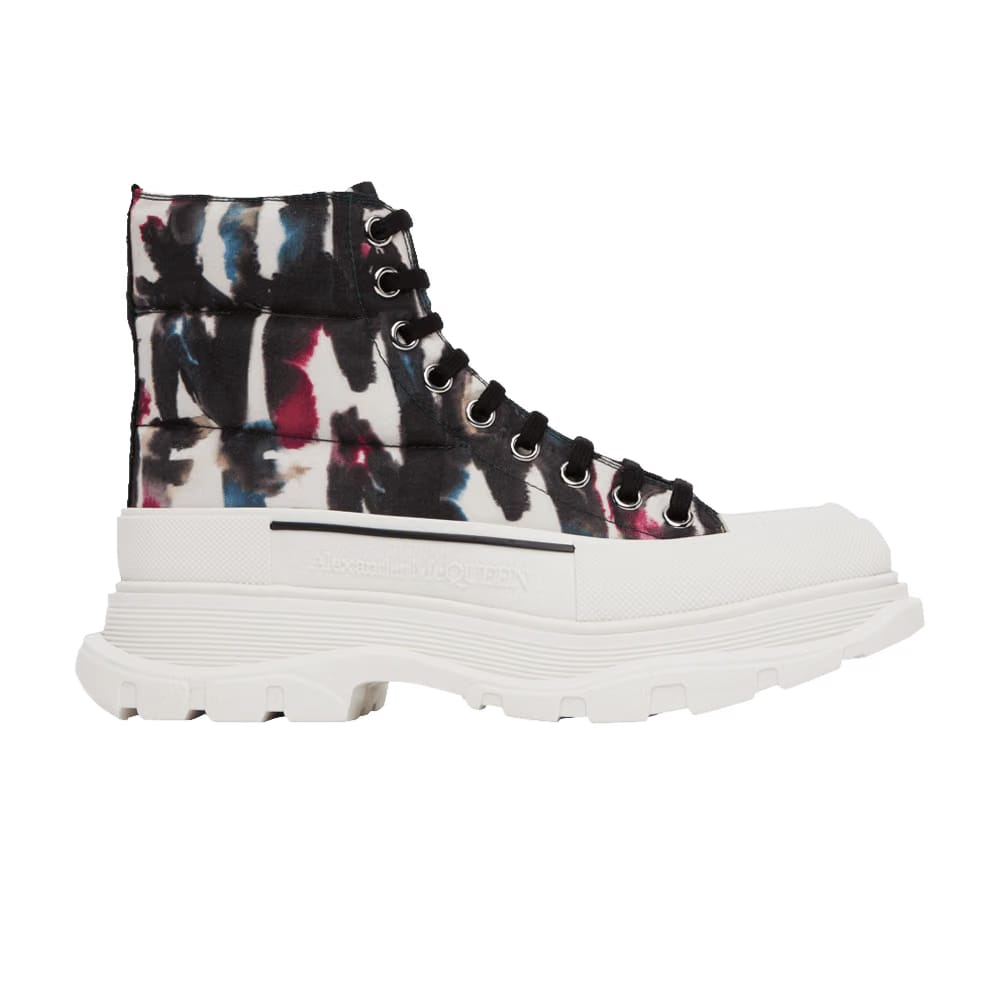 Alexander McQueen Tread Slick Quilted Boot Watercolour Graffiti - White Multi