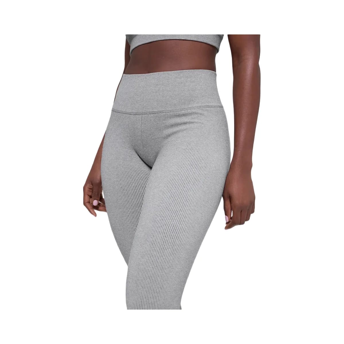 Alo Women's Seamless High-Waist Two Tone Rib Legging - Light Misty Grey Heather