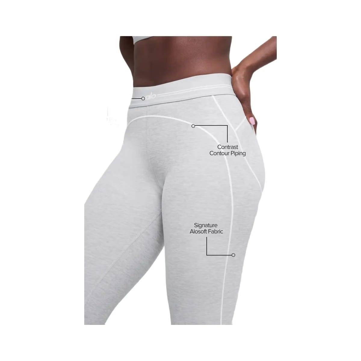 Alo Women's 7/8 High-Waist Alosoft Heart Throb Legging - Athletic Heather Grey/White