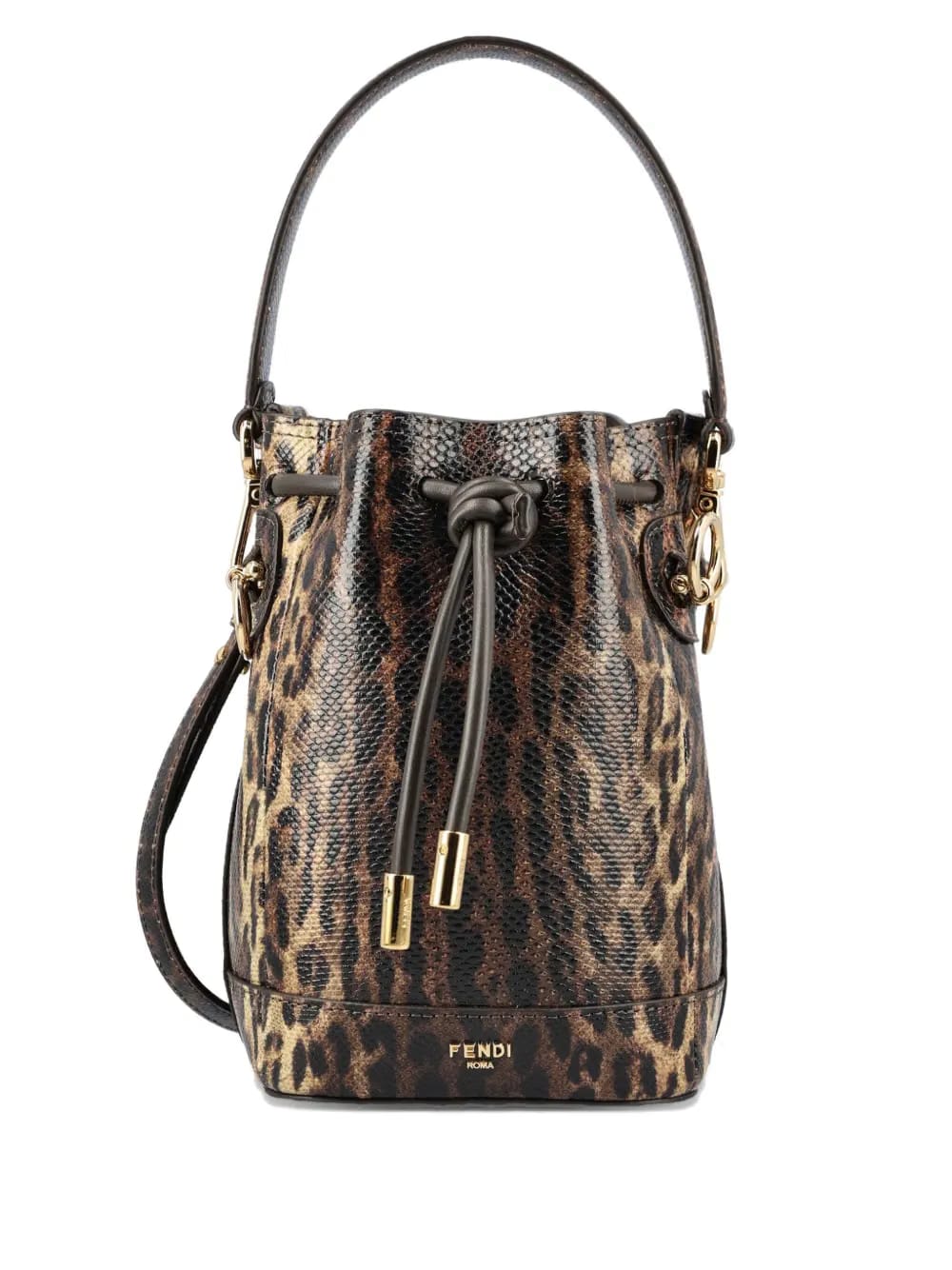 drawstring-closure leopard-print bucket bag