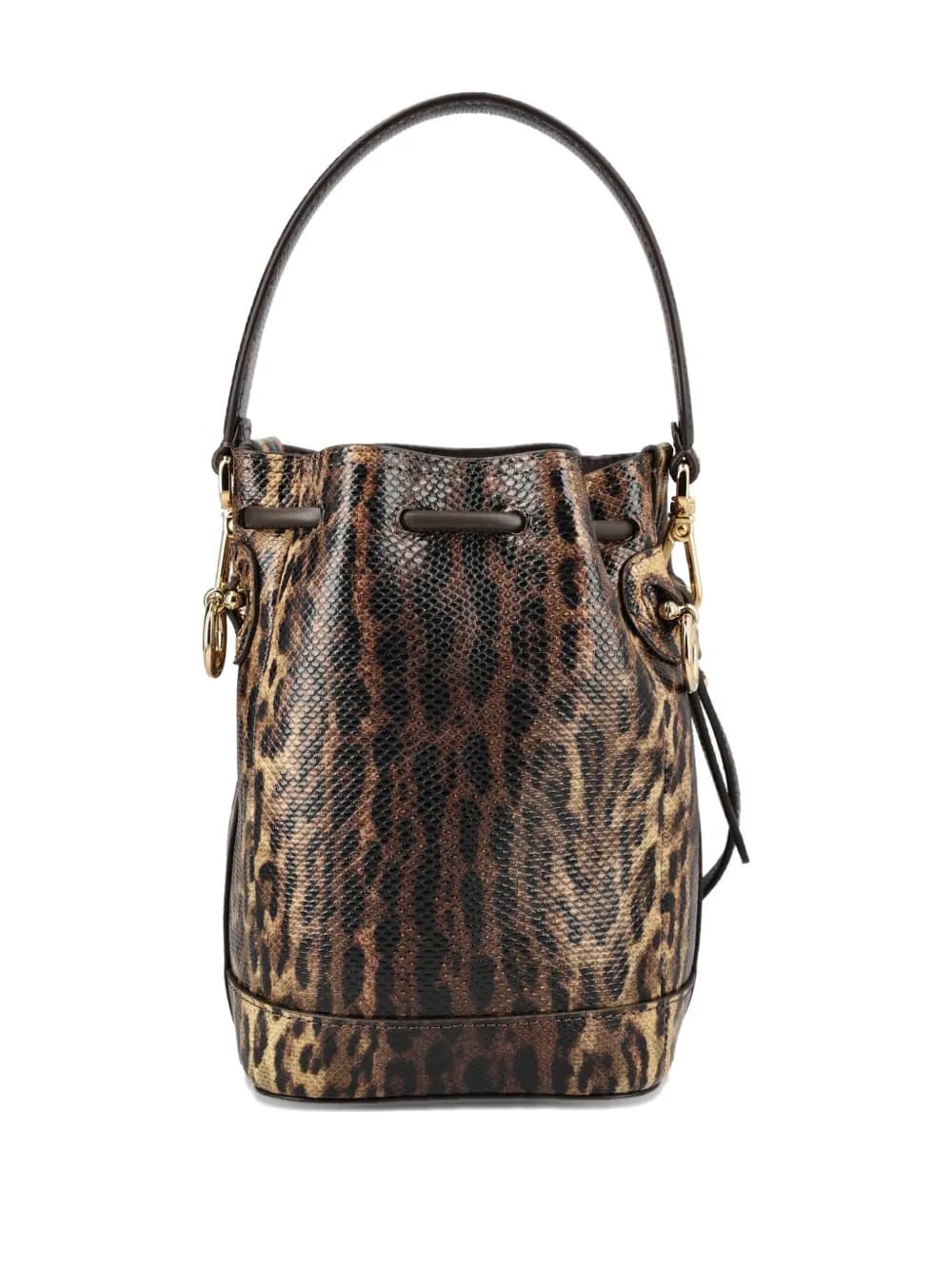drawstring-closure leopard-print bucket bag