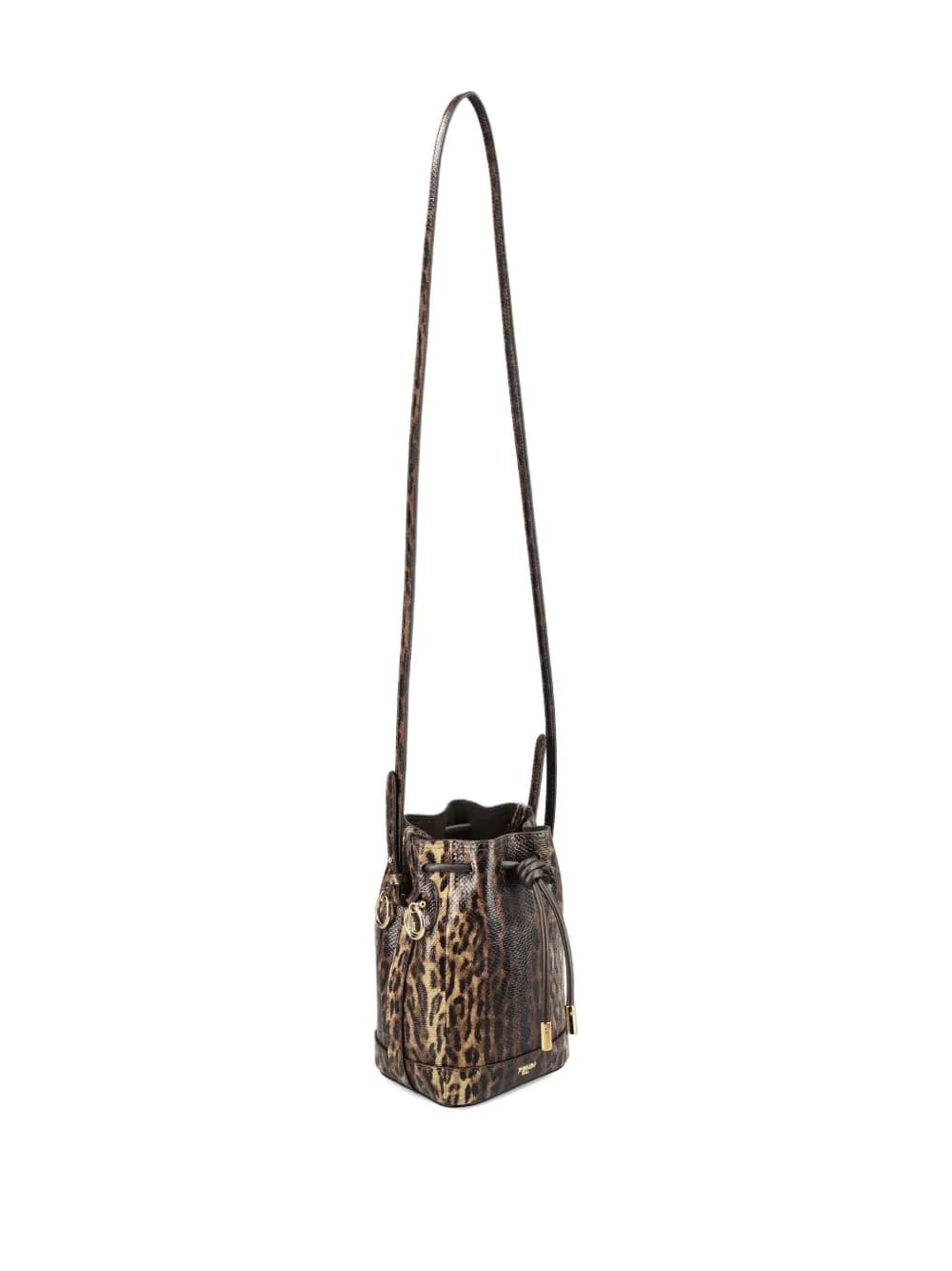 drawstring-closure leopard-print bucket bag