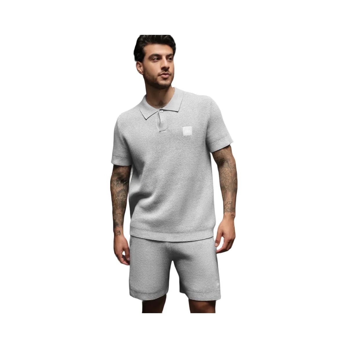 Alo Men's Sports Club Sweater Knit Polo - Athletic Heather Grey