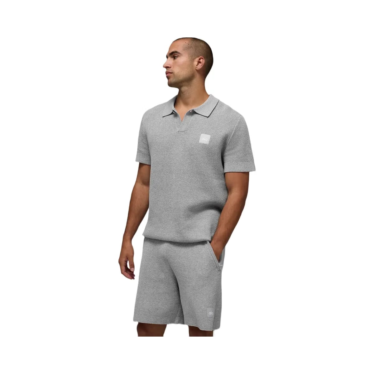 Alo Men's Sports Club Sweater Knit Polo - Athletic Heather Grey
