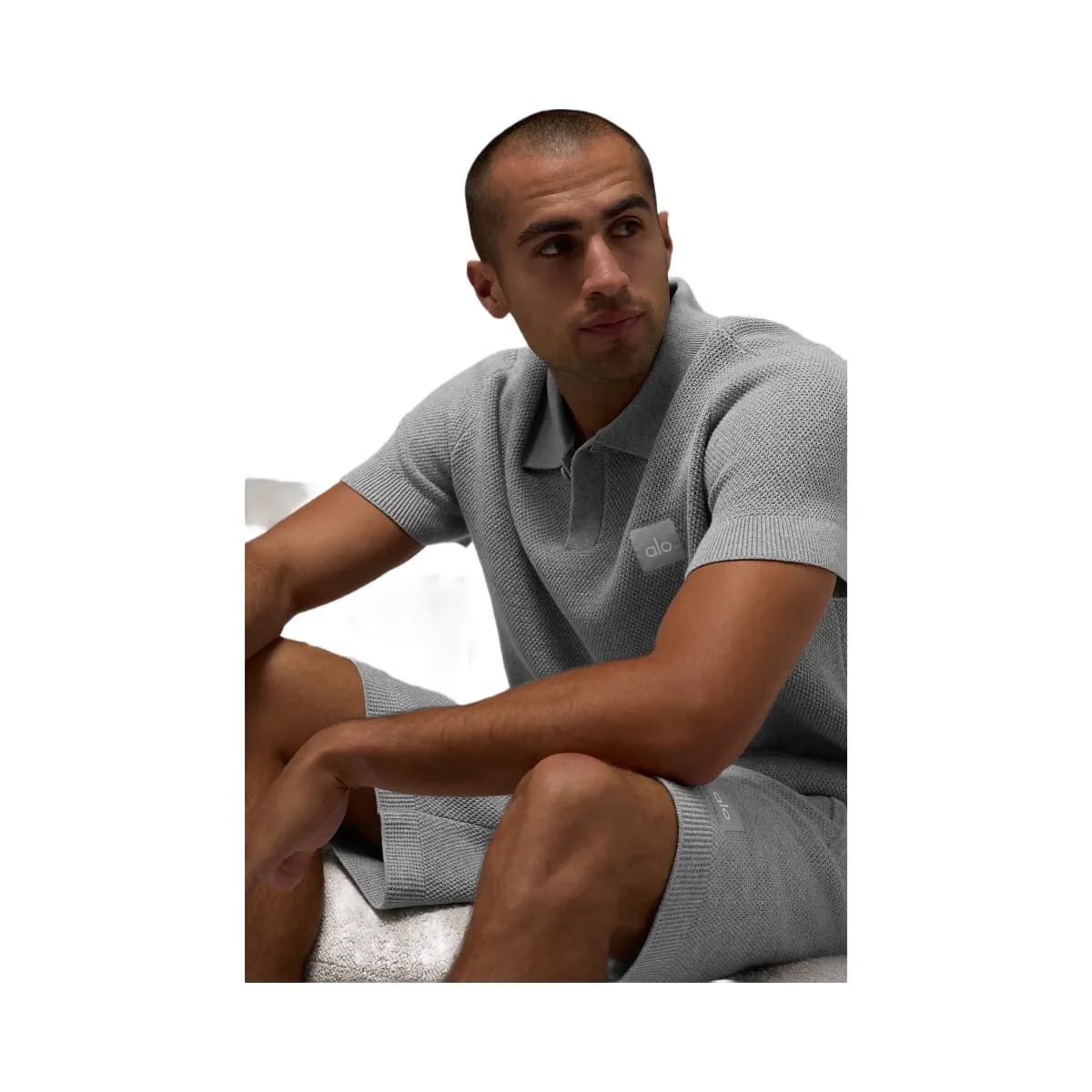 Alo Men's Sports Club Sweater Knit Polo - Athletic Heather Grey