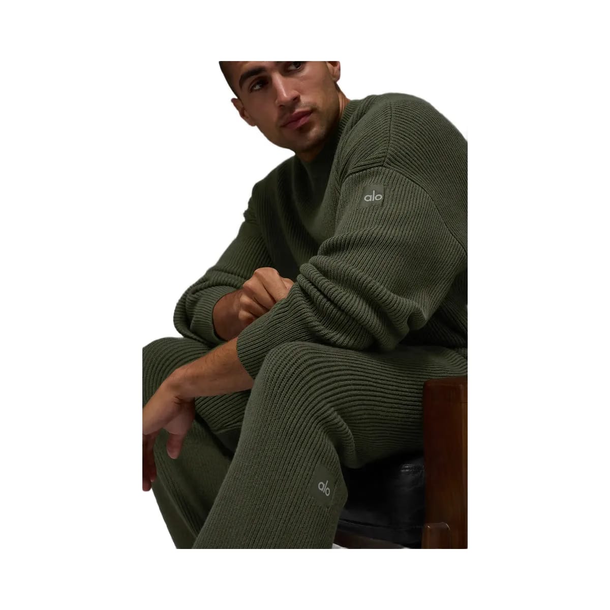 Alo Men's Domain Rib Knit Crew Sweater - Green Olive
