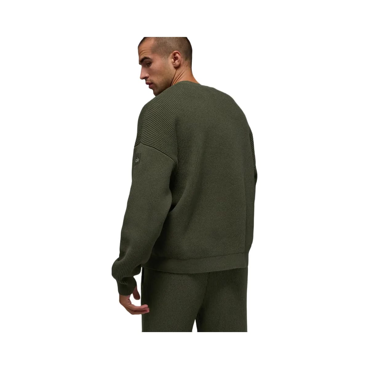 Alo Men's Domain Rib Knit Crew Sweater - Green Olive