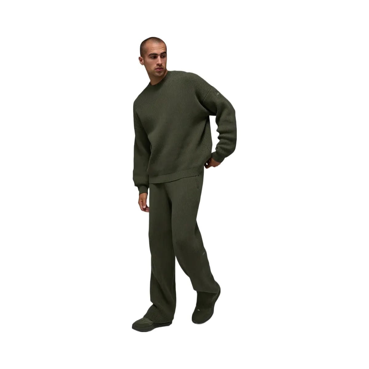 Alo Men's Domain Rib Knit Crew Sweater - Green Olive
